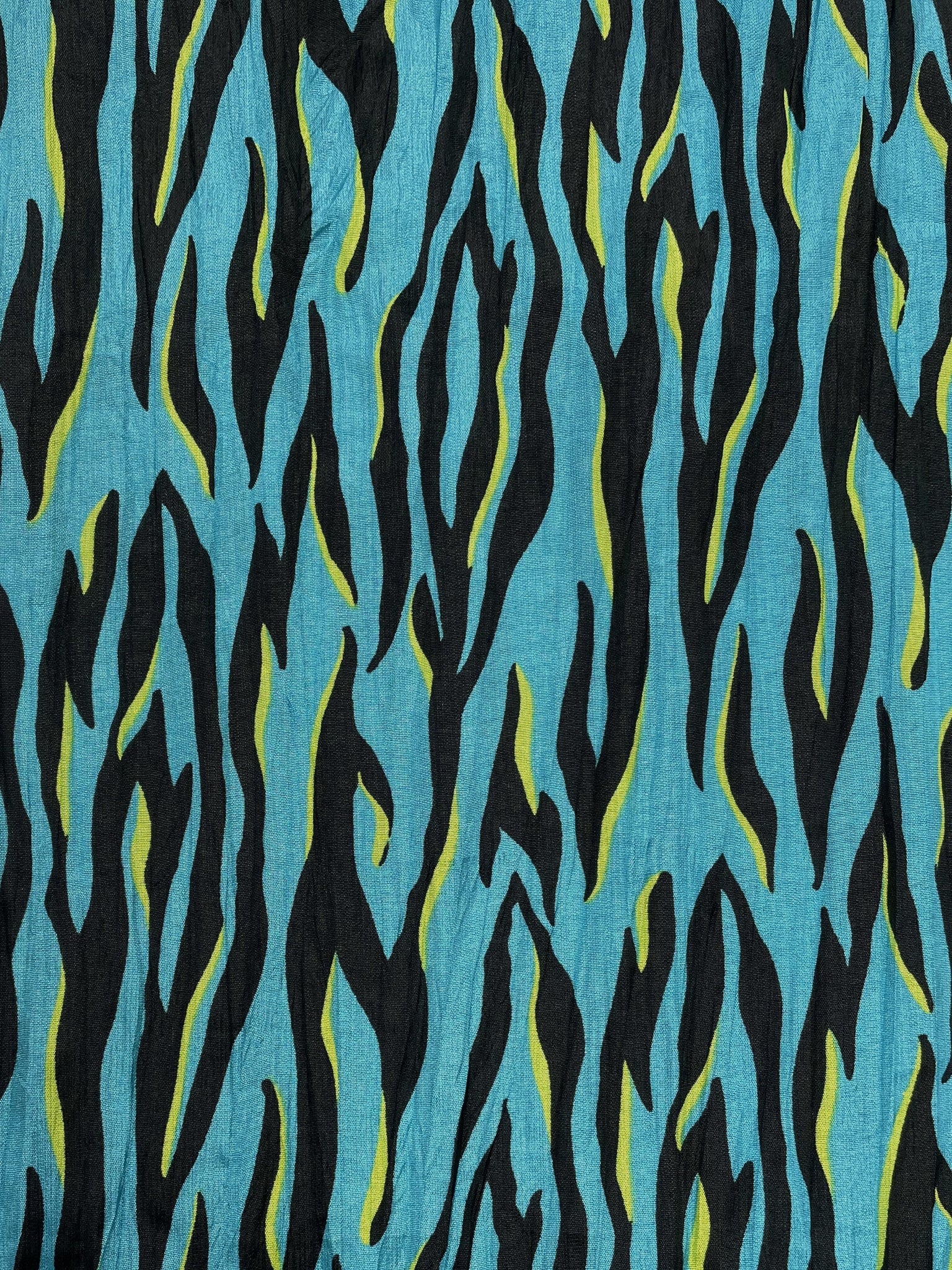 3 YD Nylon Crinkle Vintage - Turquoise with Black and Neon Yellow Animal Stripes