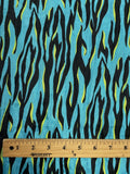 3 YD Nylon Crinkle Vintage - Turquoise with Black and Neon Yellow Animal Stripes