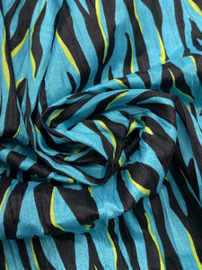 3 YD Nylon Crinkle Vintage - Turquoise with Black and Neon Yellow Animal Stripes