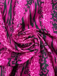 3 YD Nylon Crinkle Vintage - Hot Pink with Black and Pink Tiger and Cheetah Stripes