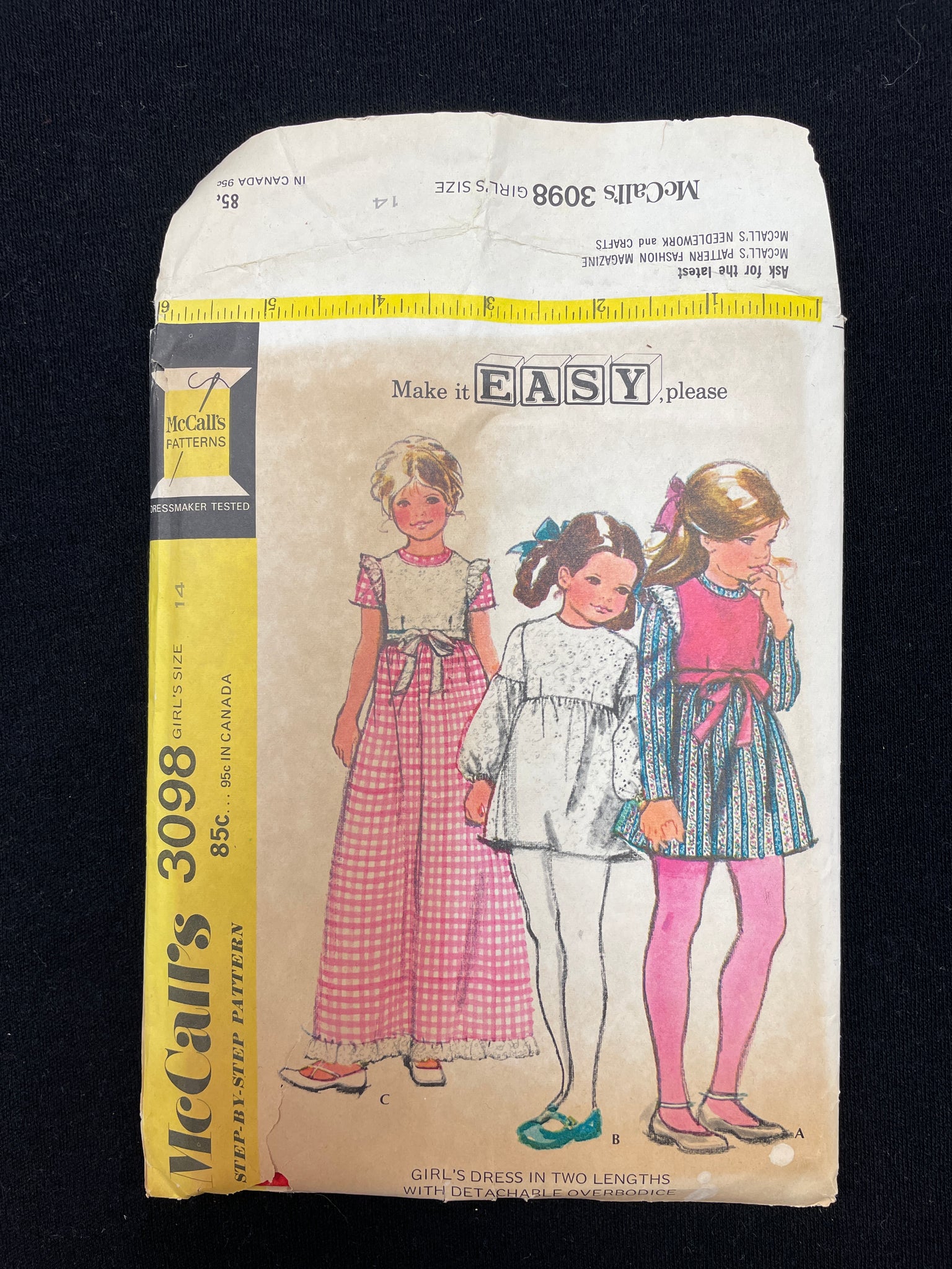 1972 McCall's 3098 Sewing Pattern - Child's Dress with Detachable Overbodice