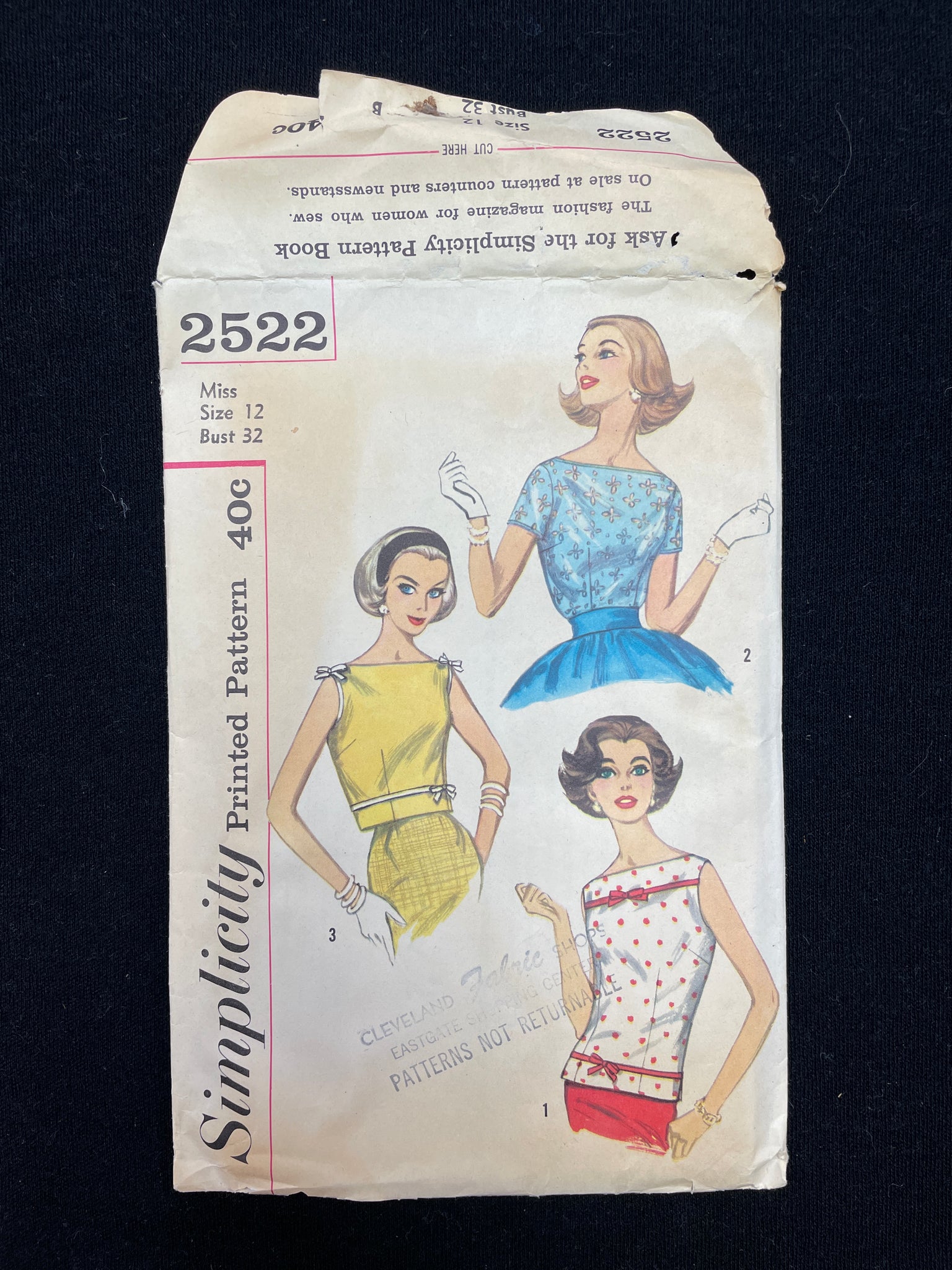 1958 Simplicity 2522 Sewing Pattern - Blouses