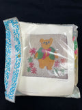 1971 Needlepoint Kit Vintage - "Honey Bear" in Green Vest with Hot Pink Bow