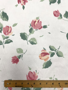 4 5/8 YD Poly/Cotton Slub Weave Batiste Vintage - White with Pink and Peach Tulips