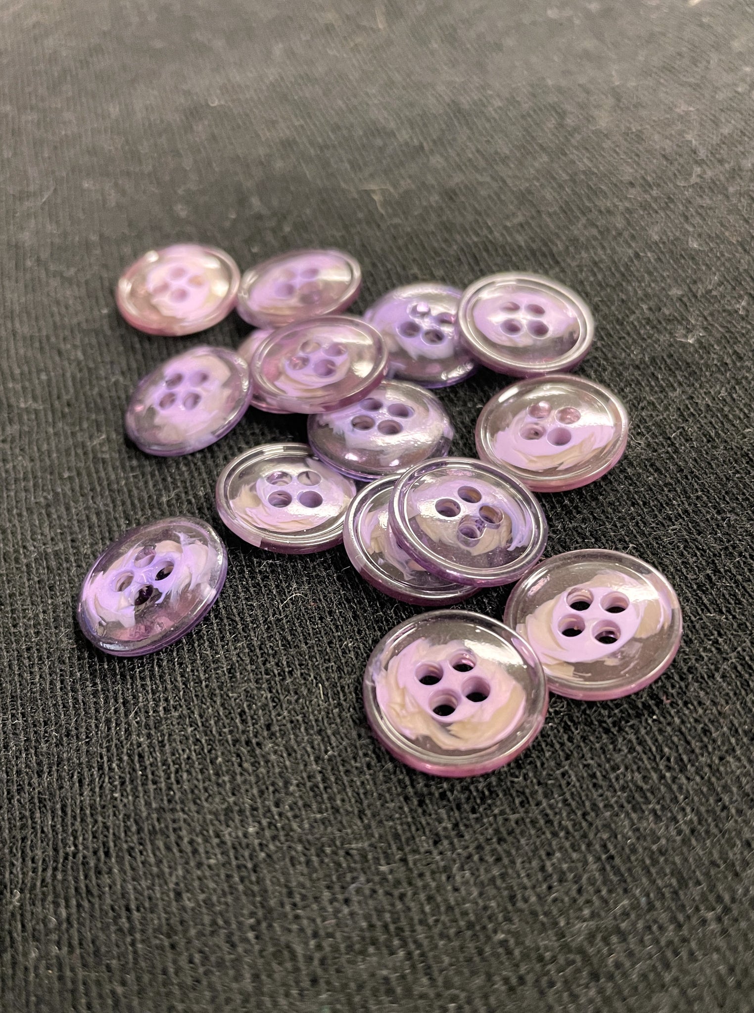 Button Plastic Set of 7 or 8 Vintage - Marbled Clear and Opaque Purple