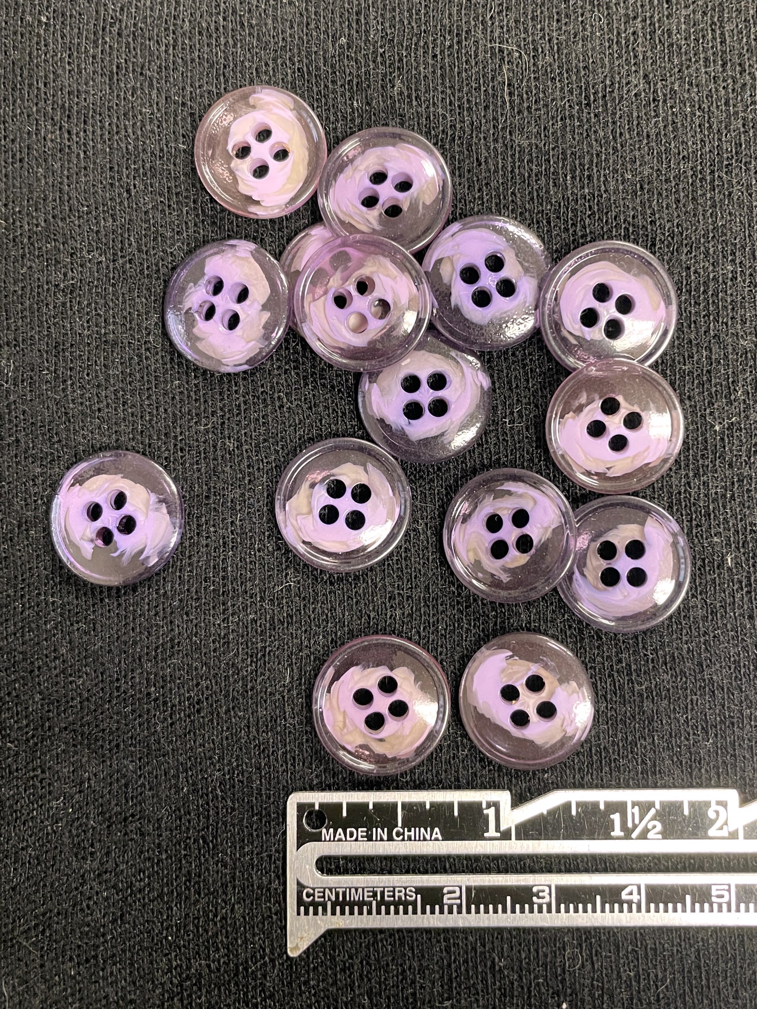 Button Plastic Set of 7 or 8 Vintage - Marbled Clear and Opaque Purple