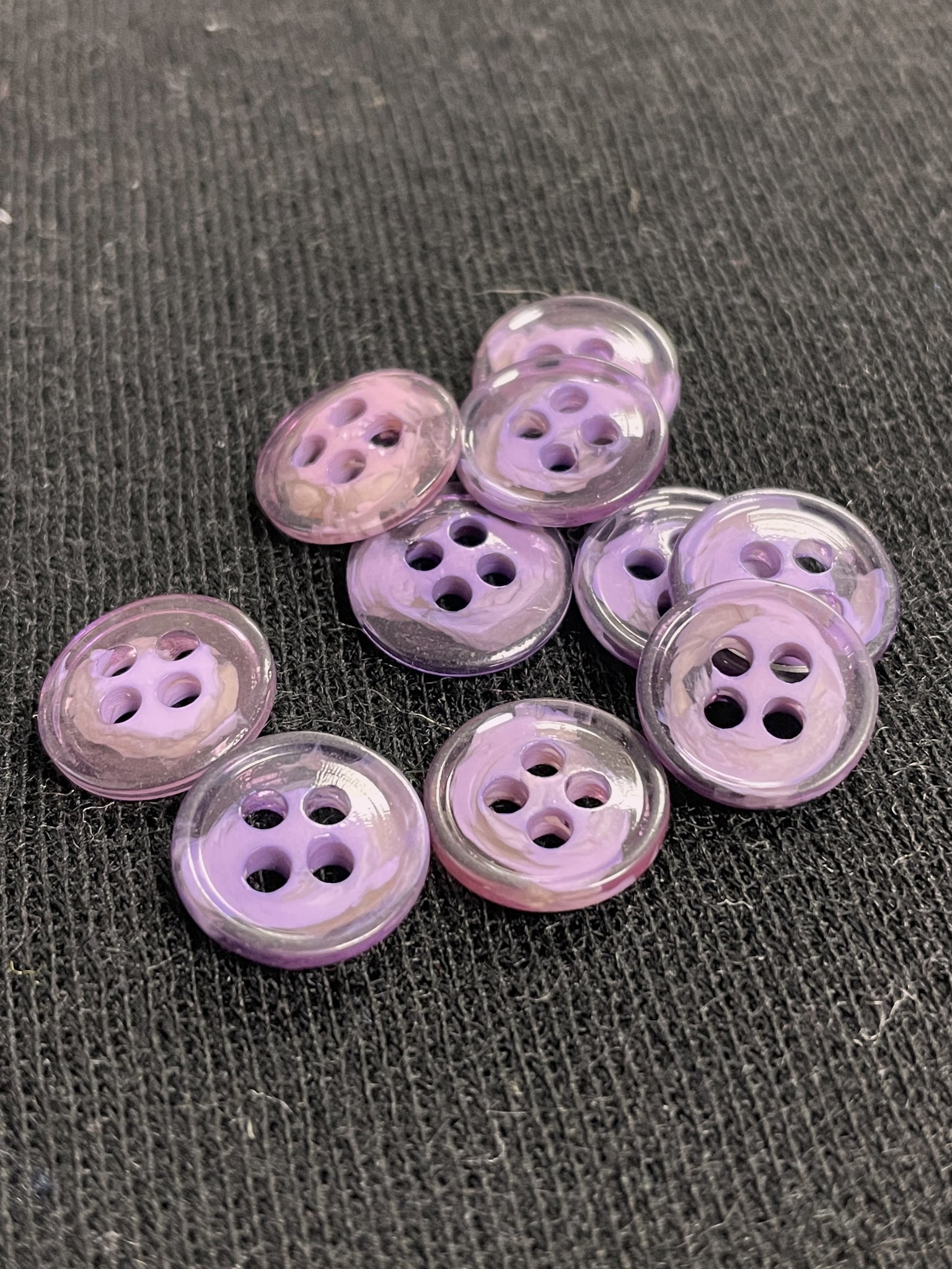 Button Plastic Set of 10 Vintage - Marbled Clear and Opaque Purple