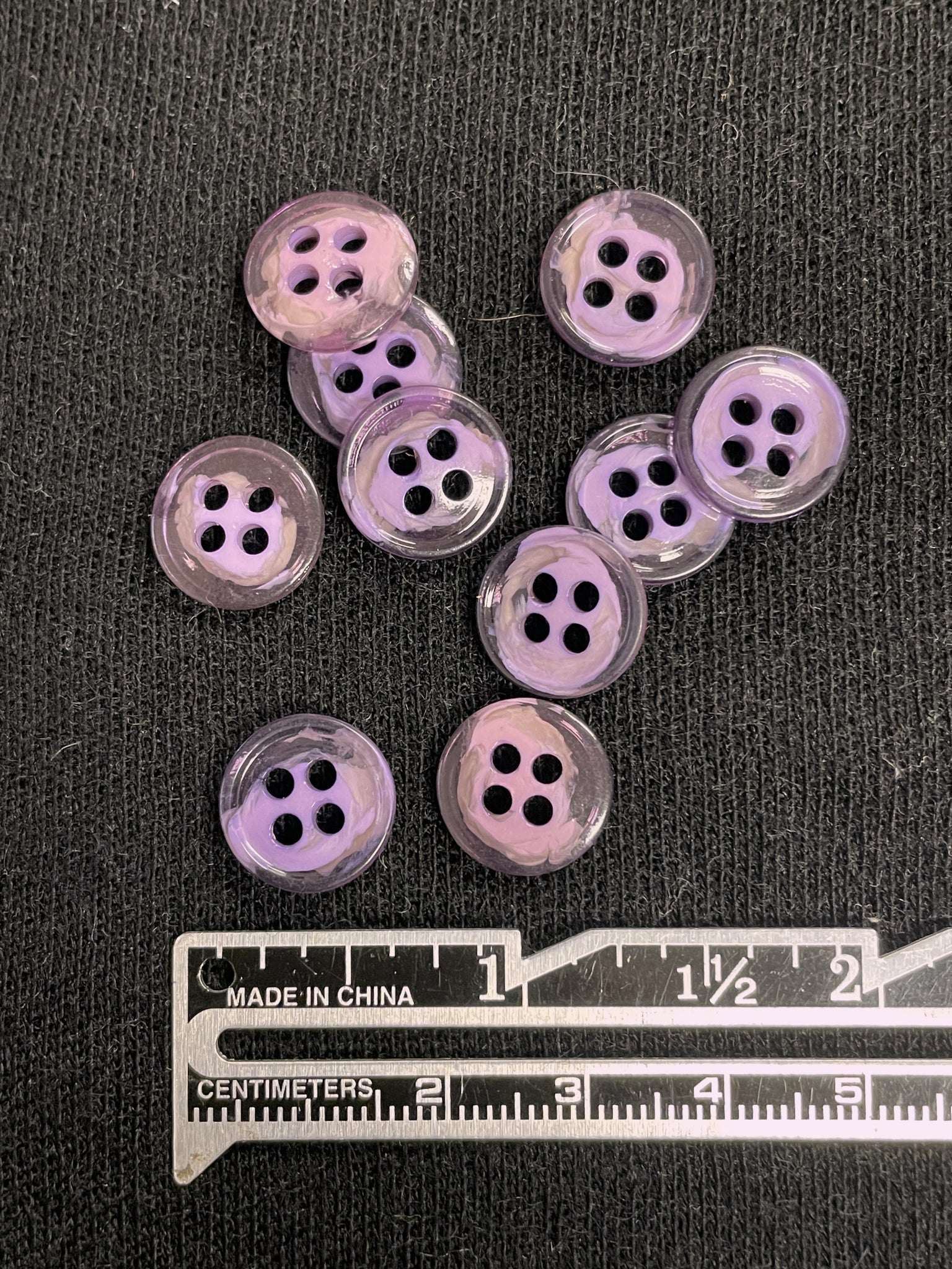 Button Plastic Set of 10 Vintage - Marbled Clear and Opaque Purple