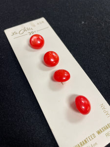 Button Plastic Set of 4 Vintage - Pearlescent Tomato Red