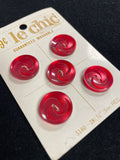 Button Set of 5 Plastic Vintage - Pearlescent Red