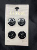 Button Set of 4 Plastic 5/8" - Black with Anchors