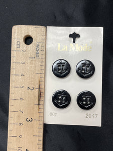 Button Set of 4 Plastic 5/8" - Black with Anchors