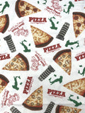 1 3/8 YD Cotton Flannel - White with Pizza and Italy Graphics