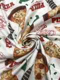 1 3/8 YD Cotton Flannel - White with Pizza and Italy Graphics