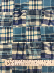 2 YD Cotton Yarn-Dyed Madras Plaid Patchwork - Ecru and Multiple Blues