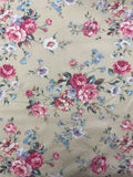 1 1/3 YD Cotton Vintage - Beige with Pink and Blue Flowers