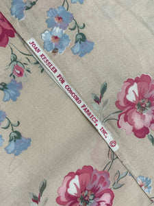 1 1/3 YD Cotton Vintage - Beige with Pink and Blue Flowers