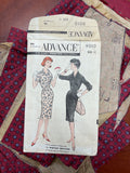 1950's Advance 9010 Sewing Pattern U.F.O. - Dress Cut out in Red Cotton with Blue and Black Print