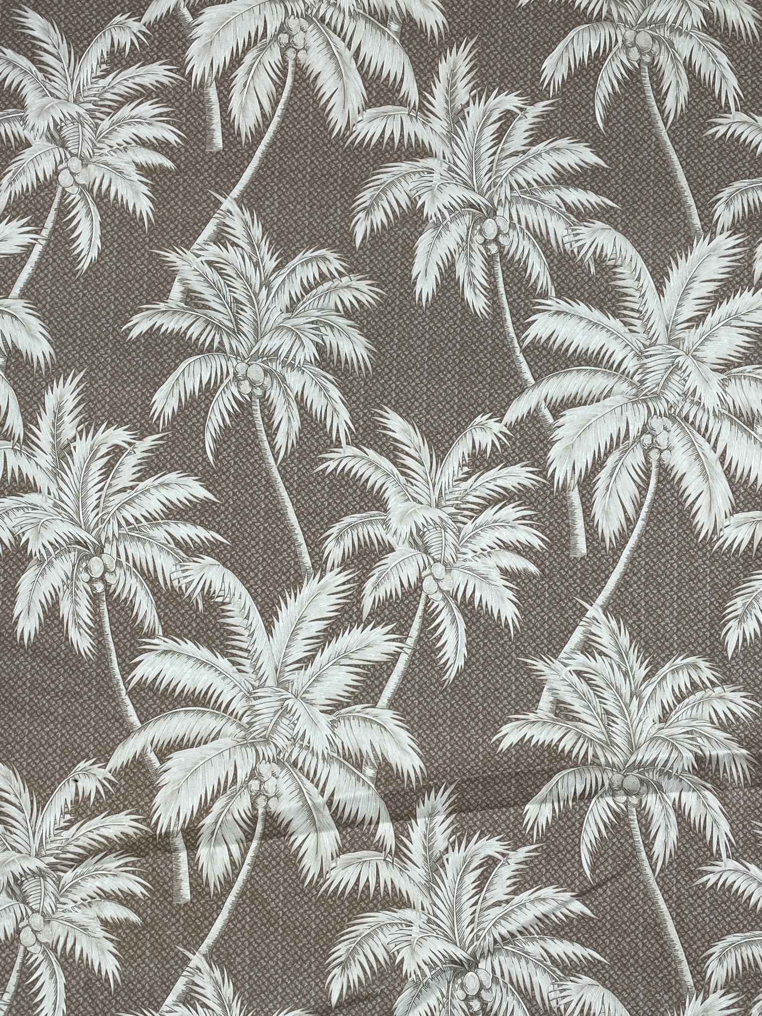 2004 Cotton Lightweight Twill - Tan Lattice with Off White Palm Trees