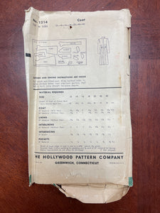 1940's Hollywood Patterns 1214 Sewing Pattern - Coat