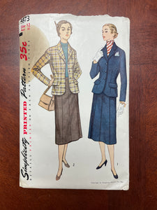 1951 Simplicity 3673 Sewing Pattern - Women's Two-Piece Suit