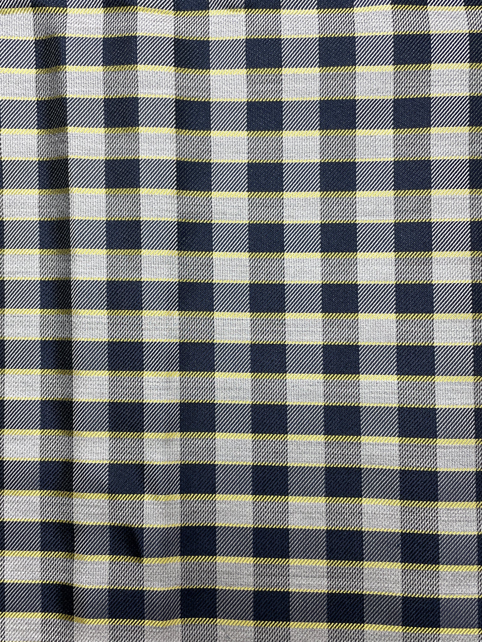 2 YD Tie Silk Yarn-Dyed Plaid - Navy Blue, Yellow and Gray