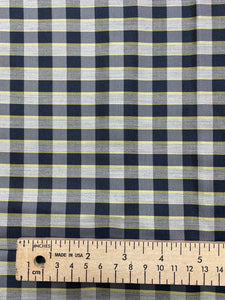 2 YD Tie Silk Yarn-Dyed Plaid - Navy Blue, Yellow and Gray