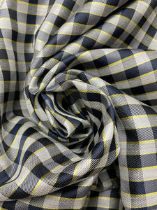 2 YD Tie Silk Yarn-Dyed Plaid - Navy Blue, Yellow and Gray