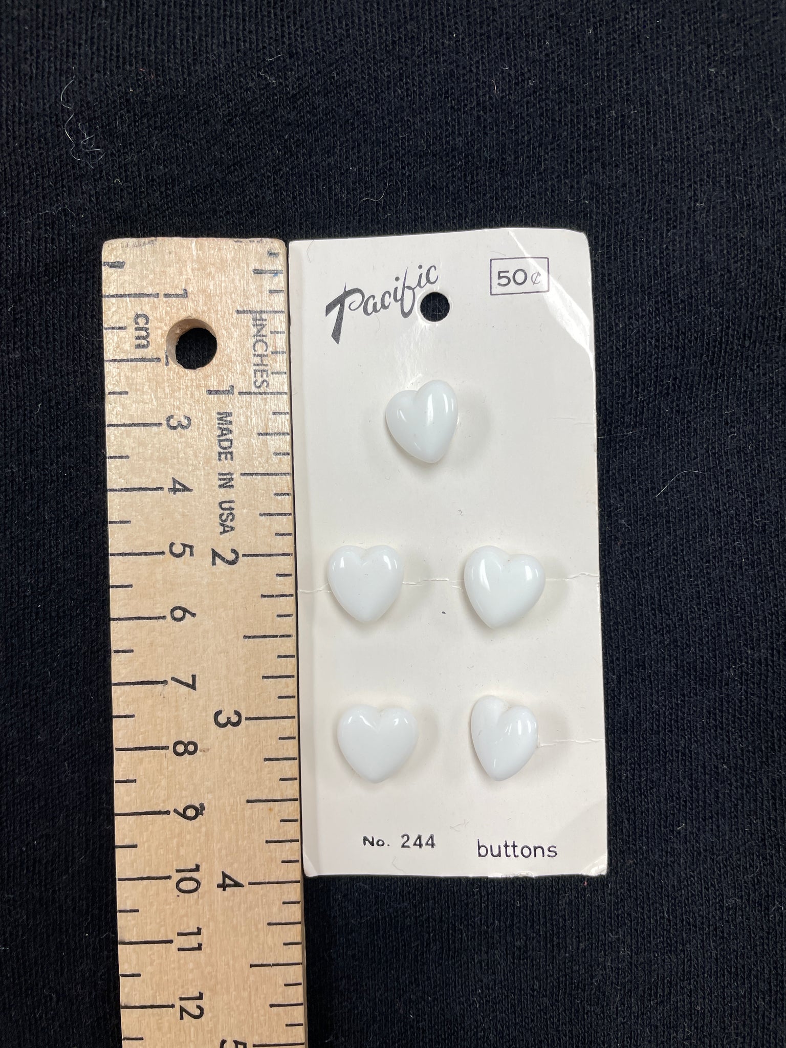 Button Glass Set of 5 Vintage - White Hearts