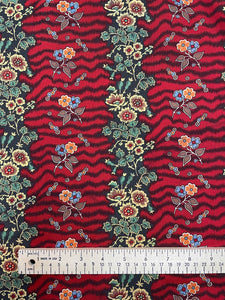 Quilting Cotton Vintage - Red and Dark Brown with Stripes of Flowers