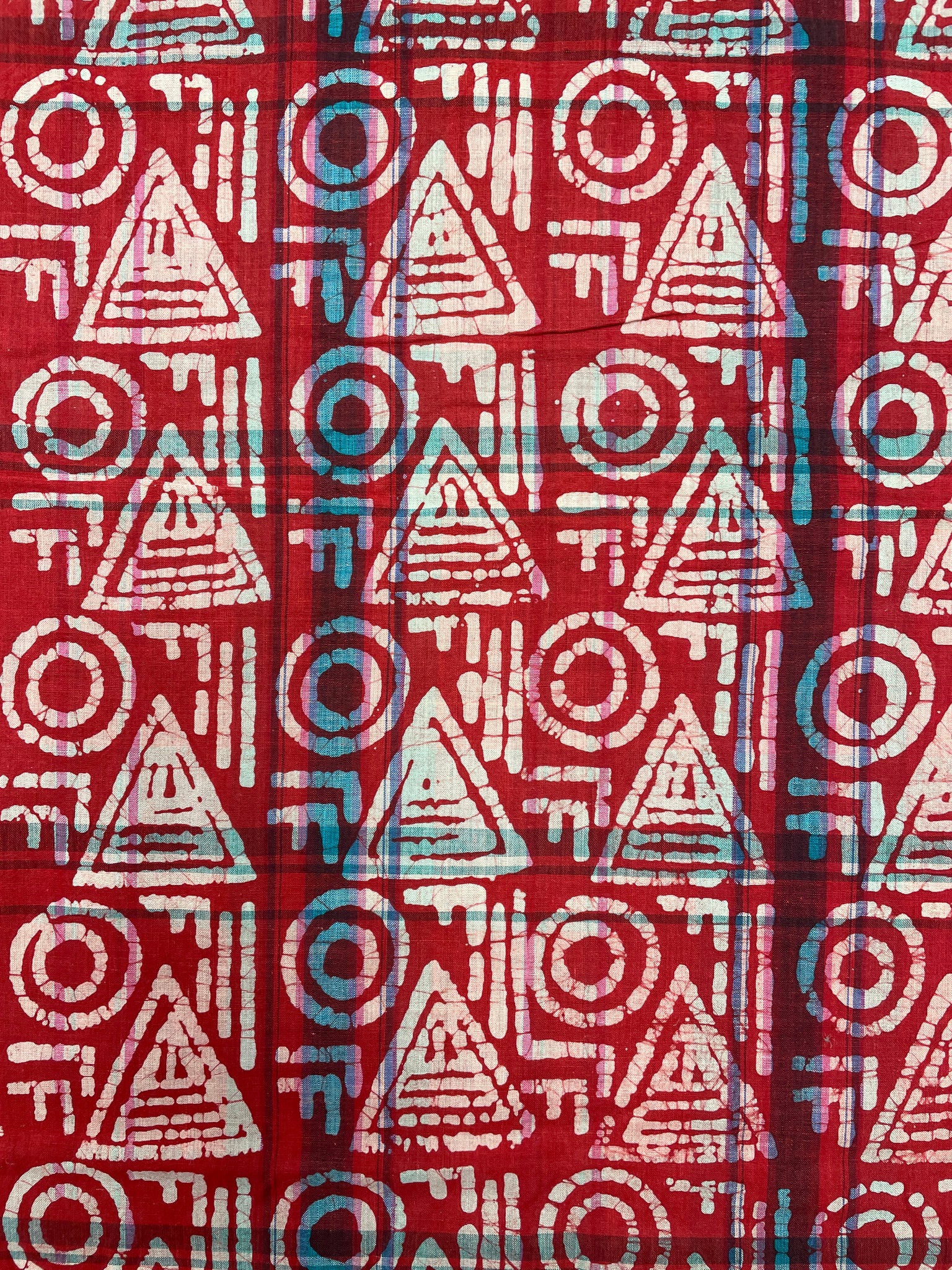 4 1/2 YD Cotton Vintage - Madras Plaid Batik Overdyed with Red