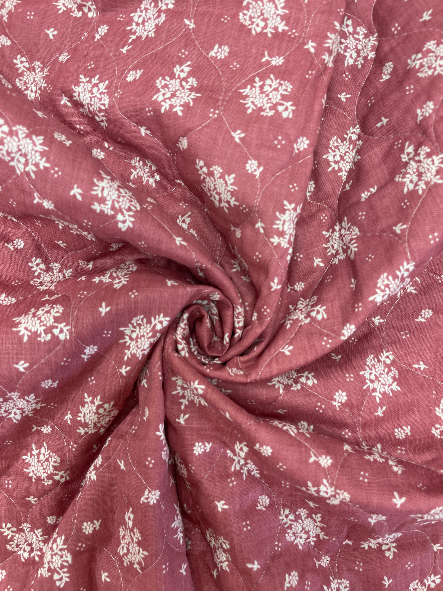 1 1/4 Cotton Poly Quilted Vintage - Mauve and Off White Calico Florals