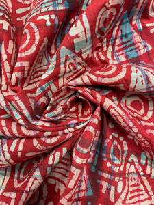 4 1/2 YD Cotton Vintage - Madras Plaid Batik Overdyed with Red