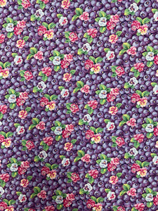 3 YD Quilting Cotton Vintage - Blueberries and Pansies