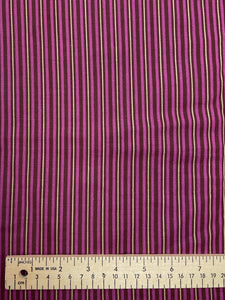 3 1/2 YD Cotton/Poly Twill Printed Stripes Vintage - Raspberry Pink, Brown and Beige