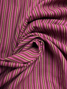 3 1/2 YD Cotton/Poly Twill Printed Stripes Vintage - Raspberry Pink, Brown and Beige