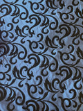 Polyester Iridescent Taffeta with Flocking - Blue with Black Filigree