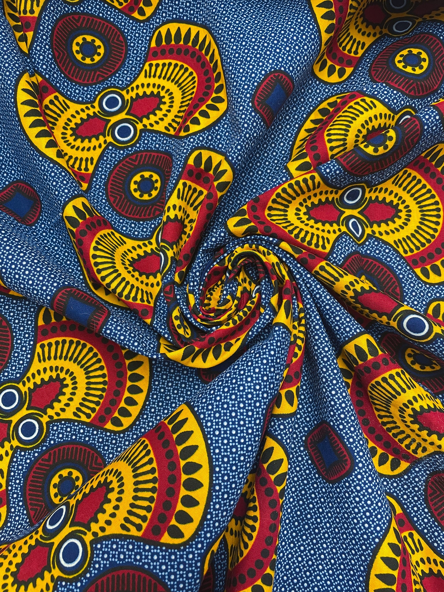Cotton Wax Block Print - Royal Blue, Golden Yellow and Red