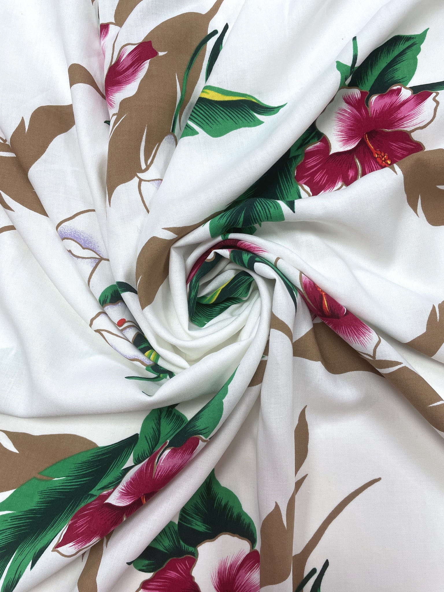 Rayon Vintage - White with Hibiscus and Calla Lily Flowers