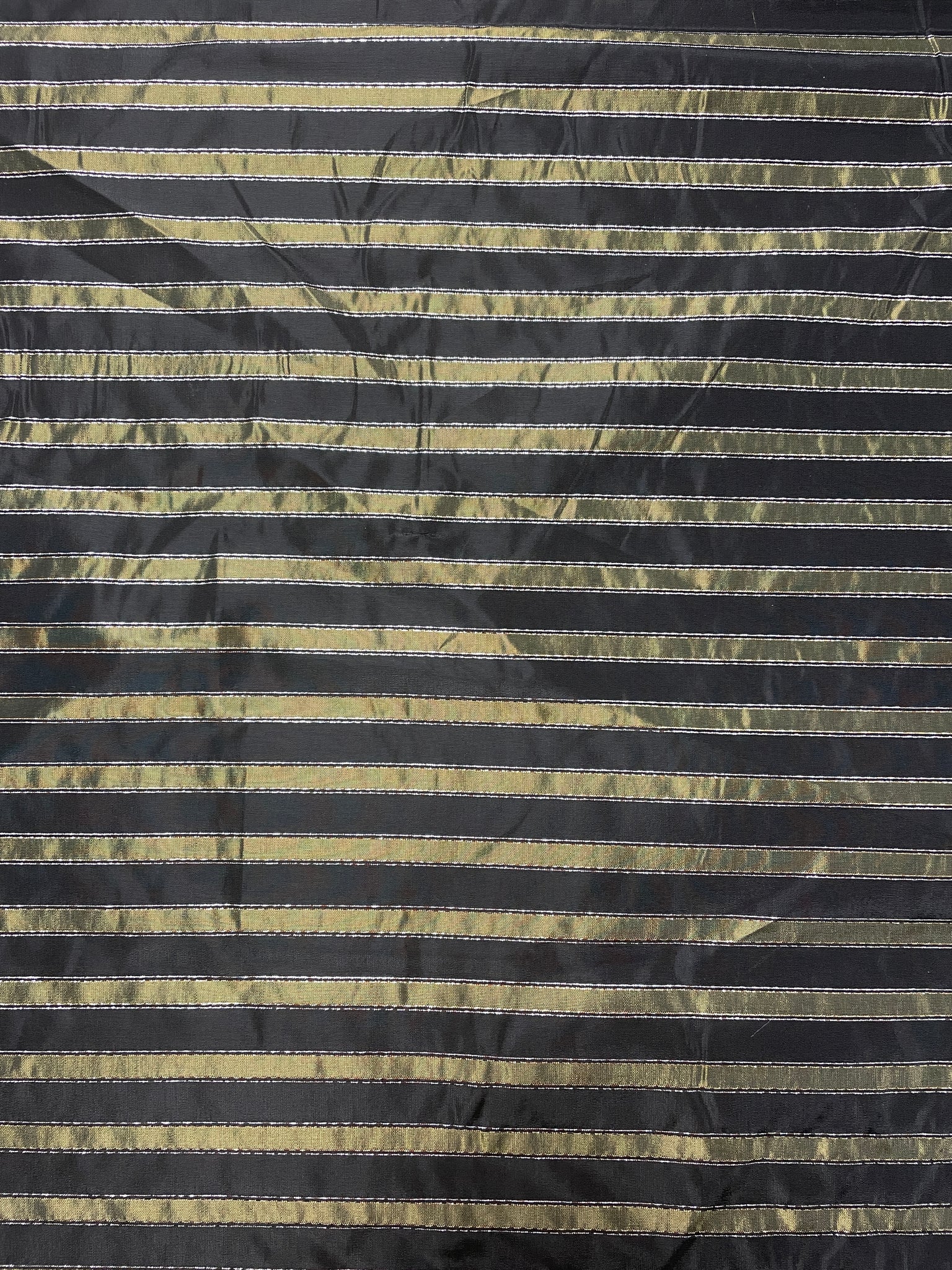 Polyester Yarn-Dyed Striped Taffeta - Iridescent Brassy Green with Black and Silver