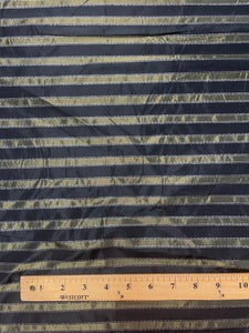 Polyester Yarn-Dyed Striped Taffeta - Iridescent Brassy Green with Black and Silver