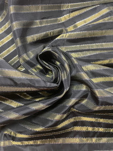 Polyester Yarn-Dyed Striped Taffeta - Iridescent Brassy Green with Black and Silver