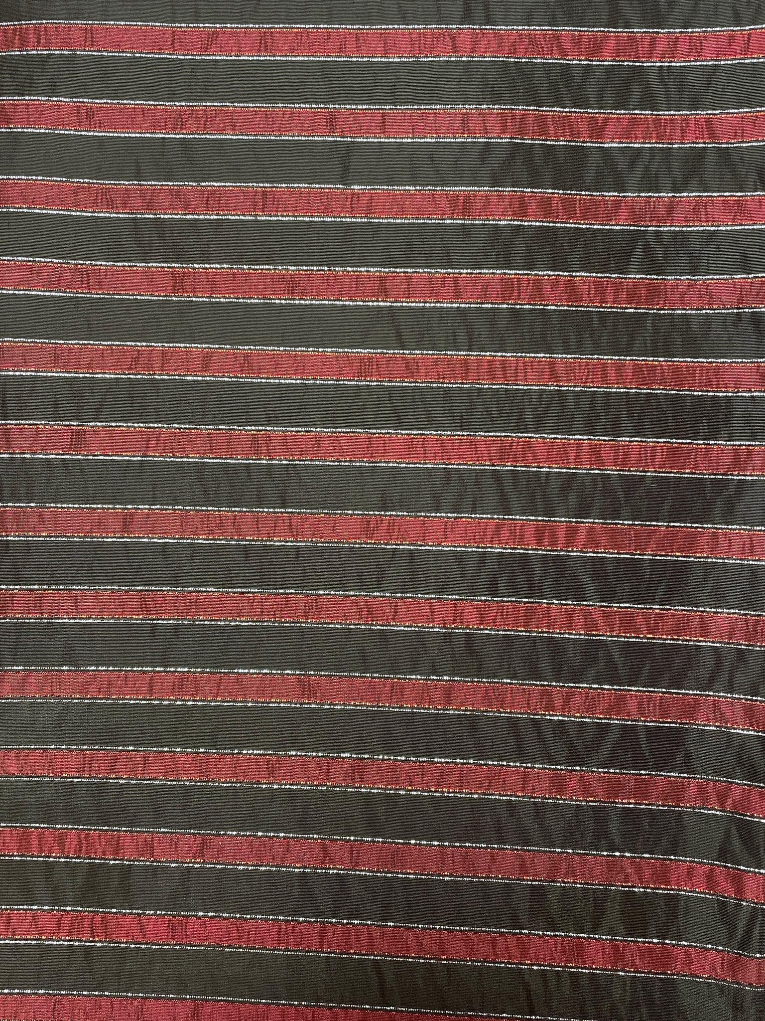 2 1/8 YD Polyester Yarn-Dyed Striped Taffeta - Iridescent Red with Black and Silver