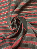 2 1/8 YD Polyester Yarn-Dyed Striped Taffeta - Iridescent Red with Black and Silver