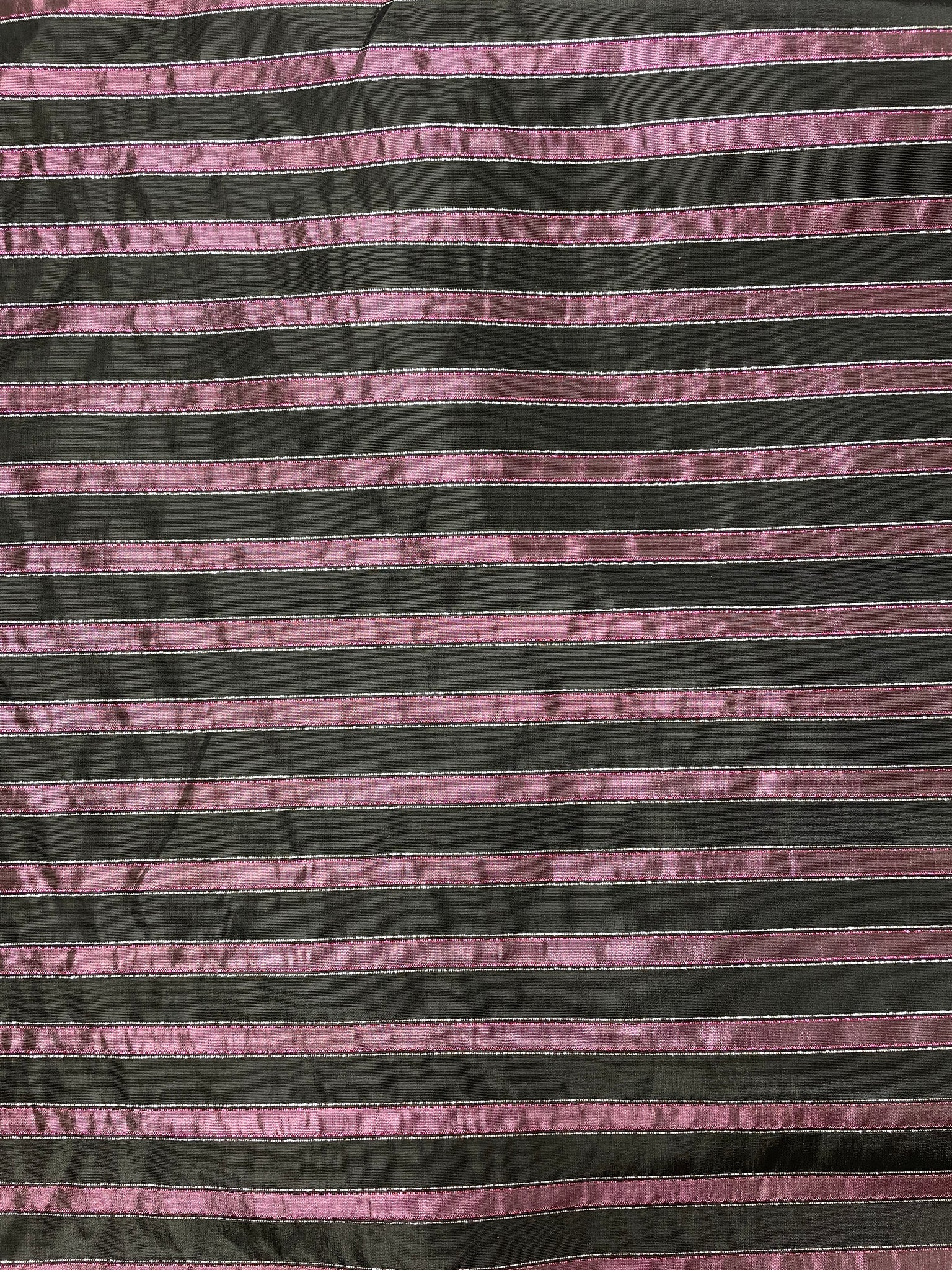 Polyester Yarn-Dyed Striped Taffeta - Iridescent Pink with Black and Silver