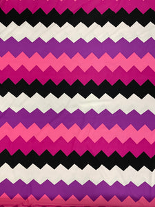 Nylon Peachskin - Large Zig-Zags in Purple, Pinks, Black and White