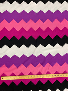 Nylon Peachskin - Large Zig-Zags in Purple, Pinks, Black and White