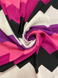 Nylon Peachskin - Large Zig-Zags in Purple, Pinks, Black and White