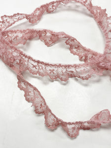 SALE 3 YD Nylon Gathered Lace Trim - Dusty Pink