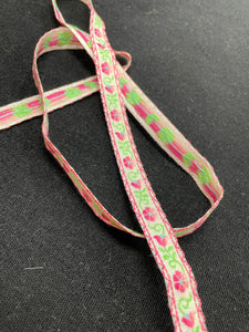 2 3/8 YD Cotton Ribbon Vintage - White with Pink Flowers